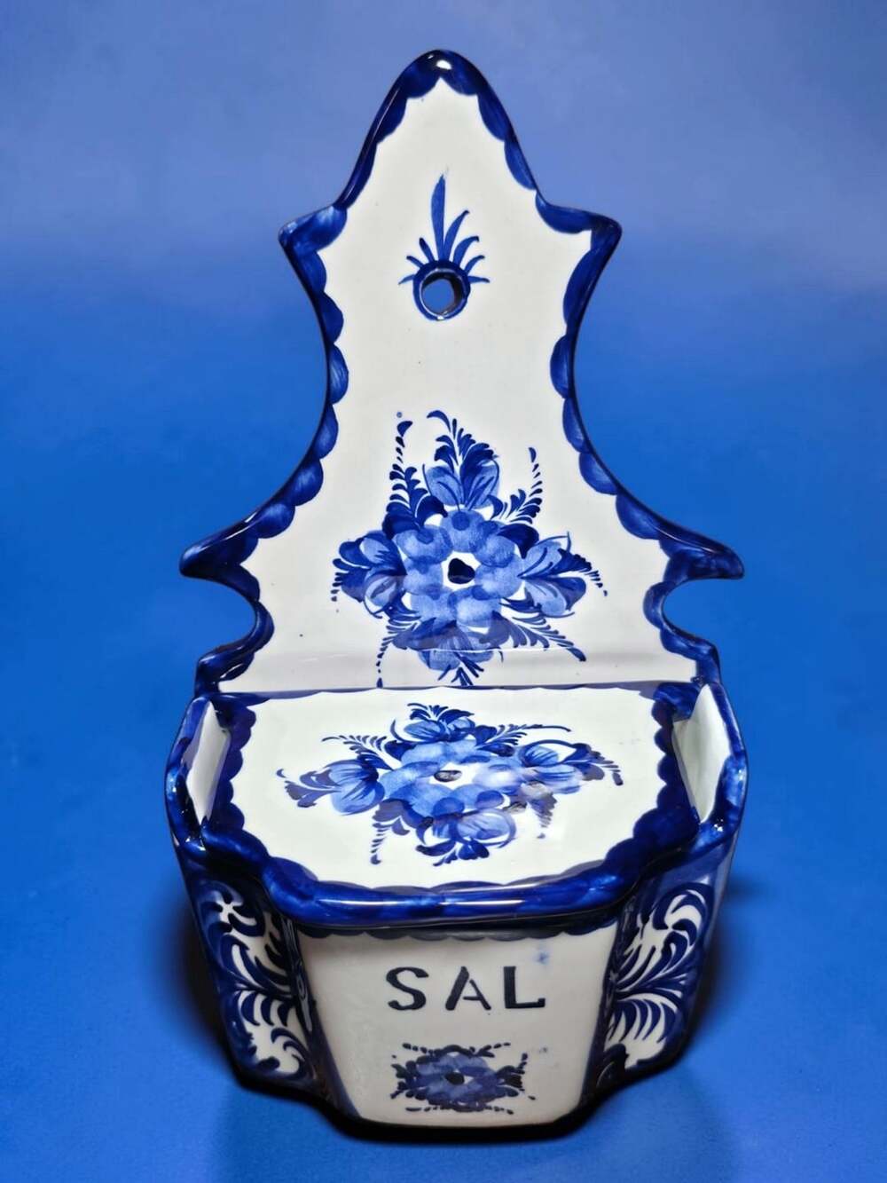 Vestal Portugal Hand Painted Ceramic Salt Cellar Wall Pocket Sal